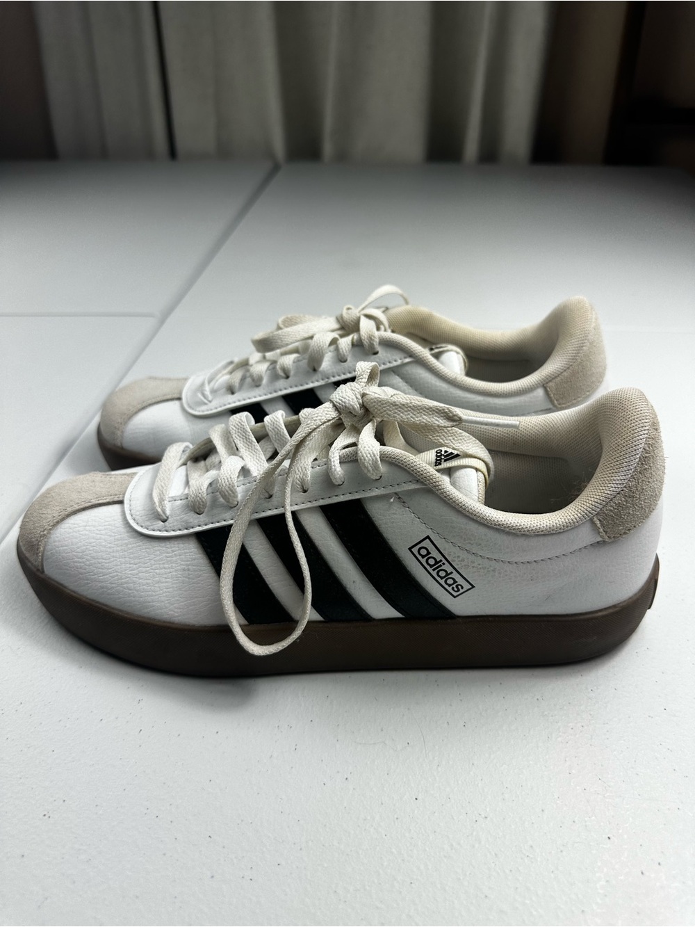 adidas VL court White Sneakers with Black Stripes womenโs size 9